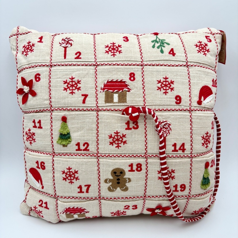 Merry Way Christmas Advent Calendar Pillow 24 Pockets Holiday Decor